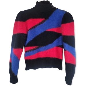 Needlework Vintage Angora Wool Blend Mock Neck Mutton Sleeve Sweater, EUC, szM